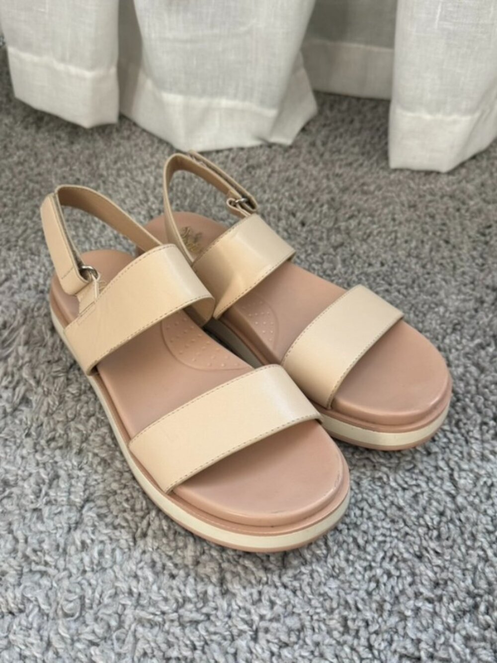 Womens Platform Sandals Size 6 | Beige Cream Two-Strap Slingback | Comfortable P